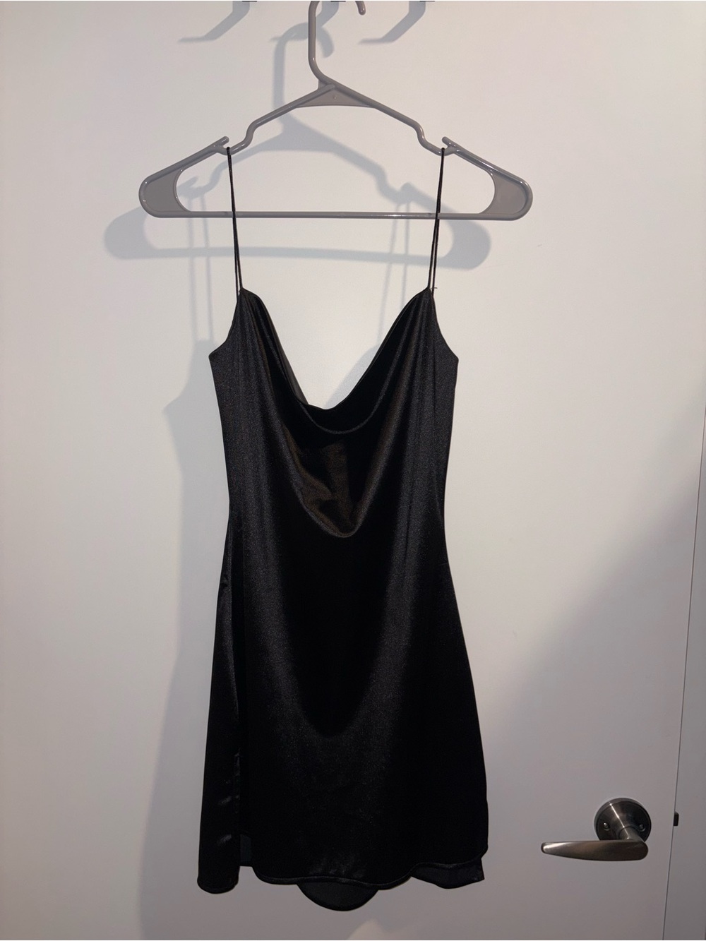 Black Satin Slip Dress with Cowl Neck